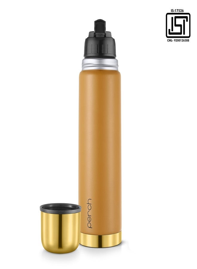 Perch California Hot and Cold Steel Water Bottle 1000ml, ISI Certified, Vacuum Insulated | Leak Proof, BPA-Free | Premium Gifting Flask for Office, Gym, School | Gold-Amber - Image 2